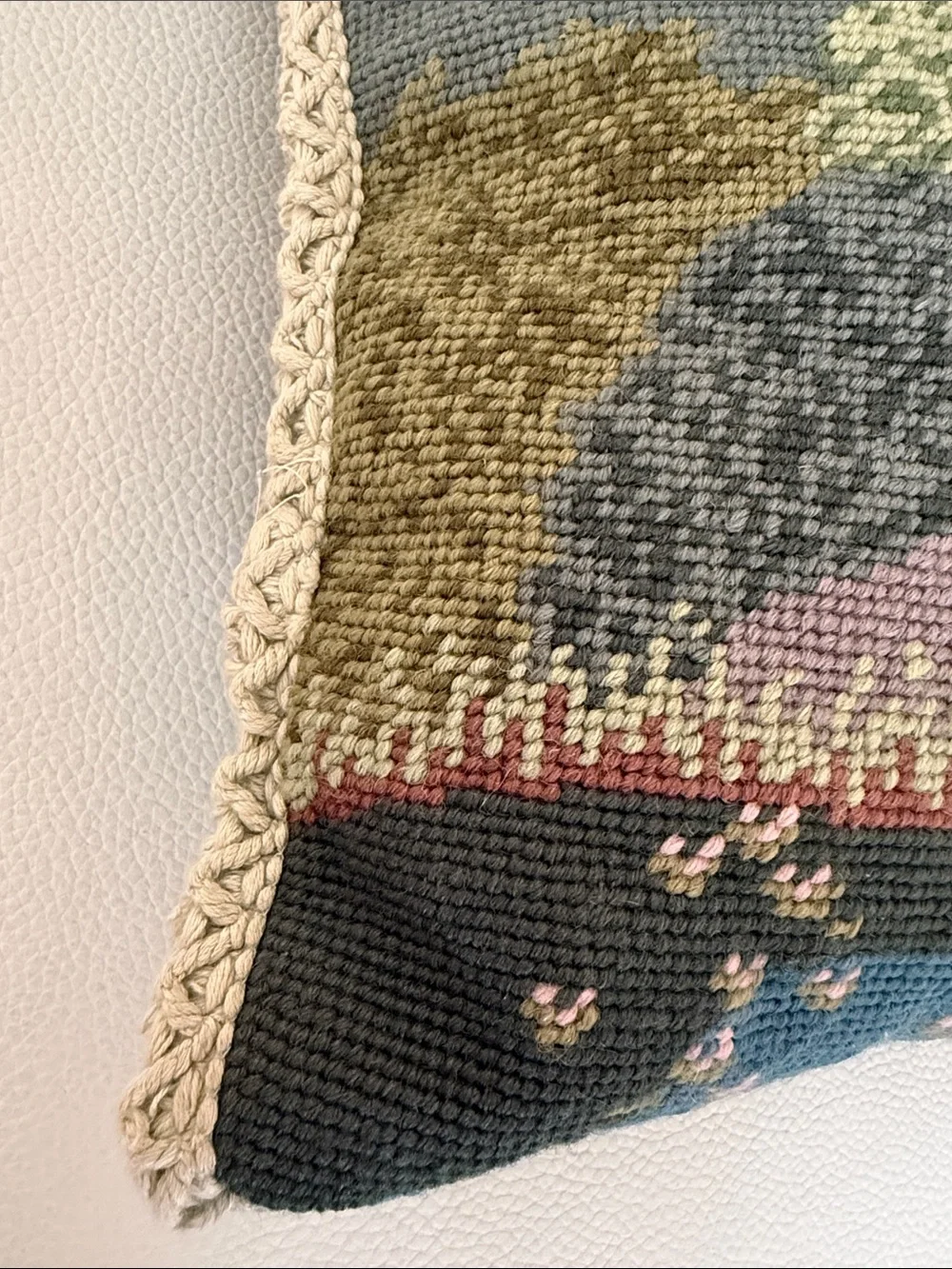 Vintage Needlepoint Accent Pillow Zippered